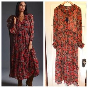 Anthropologie Marais Chiffon Floral Maxi Dress Size L